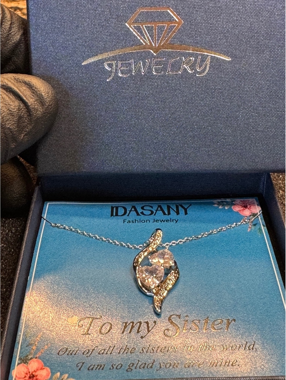 Dasany Fashion Jewelry Sister Pendant Necklace with Heart Crystals - Picture 1 of 8